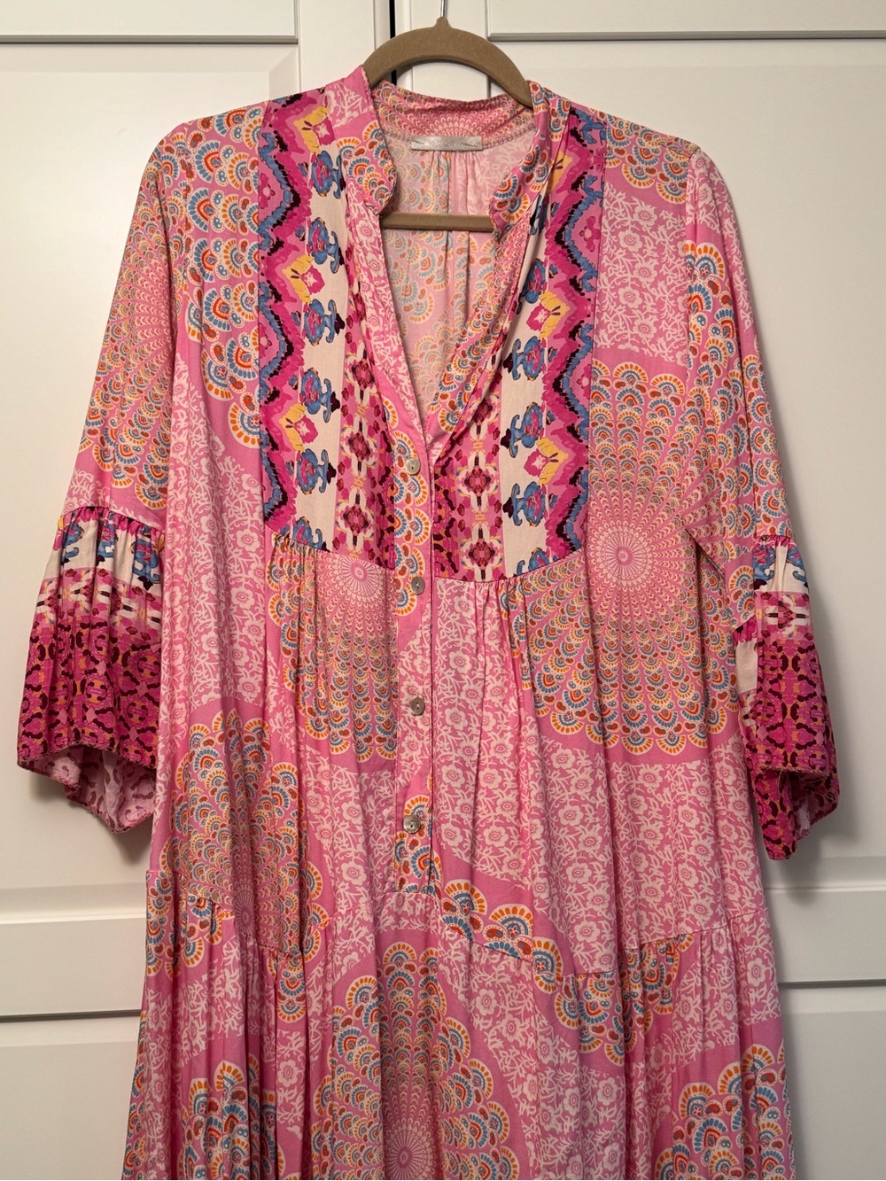 Pink Bohemian Maxi Dress with Mosaic Print  L-XL - Picture 2 of 6